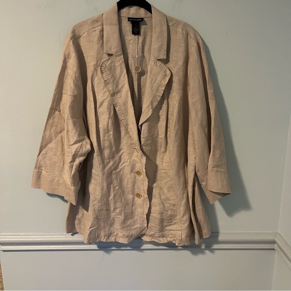 NWT Lane Bryant Beige Ruffled Linen Blazer Size 24